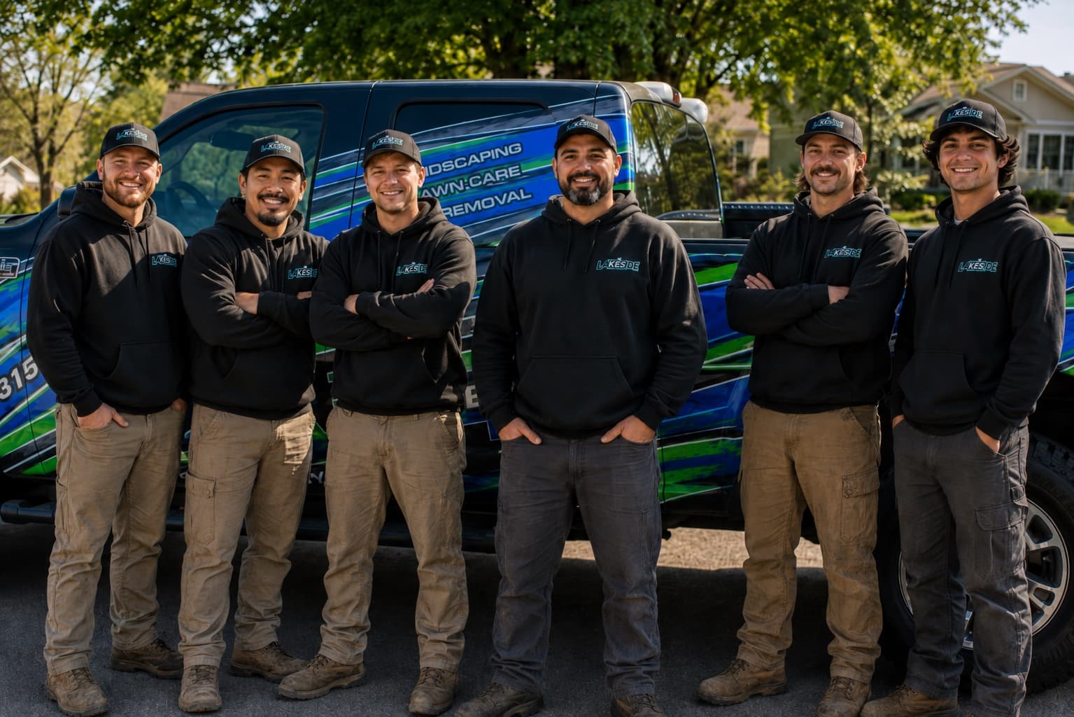 The Lakeside Outdoor Services team by the truck in Watertown, New York